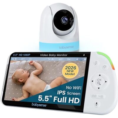 Babysense PRO Non-WiFi Full HD Split-Screen Baby Monitor with 1 PTZ Camera, Night Vision, Two-Way Talk, 6-Color Night Light, 5000mAh Battery, Long Range, 4x Zoom, and Crystal-Clear Audio Babysense PRO Non-WiFi Full HD Split-Screen Baby Monitor with 1 PTZ Camera, Night Vision, Two-Way Talk, 6-Color Night Light, 5000mAh Battery, Long Range, 4x Zoom, and Crystal-Clear Audio