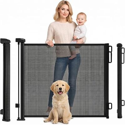 Rainberg Retractable Stair Gate for Baby & Pet with Secure 2-Step Lock 150cm Wide & 80cm Tall, One Hand Operated Baby Gate, Child Safety Gate for Doorways Stairs, Hallways, Kitchen (Black) Rainberg Retractable Stair Gate for Baby & Pet with Secure 2-Step Lock 150cm Wide & 80cm Tall, One Hand Operated Baby Gate, Child Safety Gate for Doorways Stairs, Hallways, Kitchen (Black)