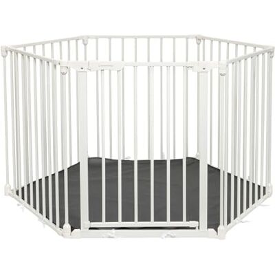 Dreambaby Discovery 6 Playpen. 3 in 1 6 Panel Converta Playpen with Mat/XXL Room Divider/Fireplace Barrier. 85.5cm to 3.75m Wide and 74cm Tall. Stay Open and EZY-Check Locking Indicator Features Dreambaby Discovery 6 Playpen. 3 in 1 6 Panel Converta Playpen with Mat/XXL Room Divider/Fireplace Barrier. 85.5cm to 3.75m Wide and 74cm Tall. Stay Open and EZY-Check Locking Indicator Features