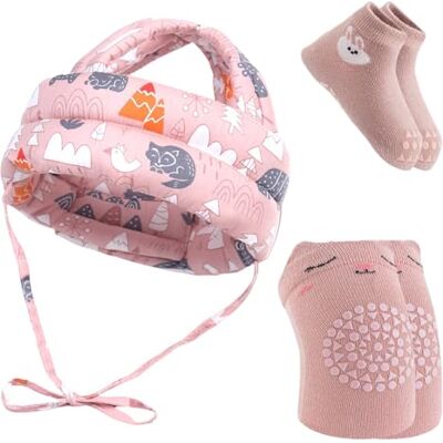 Culinavog Baby Safety Helmet Set -Head Protector with Anti-Slip Knee Pads & Grip Socks for Infant,Adjustable Safety Helmet for Toddlers Learning to Crawl & Walk Pink Culinavog Baby Safety Helmet Set -Head Protector with Anti-Slip Knee Pads & Grip Socks for Infant,Adjustable Safety Helmet for Toddlers Learning to Crawl & Walk Pink