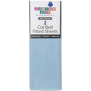 Junior Joy Cot Bed Fitted Sheets, 100% Cotton, Oeko-Tex Standard 100, Soft and Breathable, 60 x 120cm, for Baby and Toddler, Pack of 2 Blue Junior Joy Cot Bed Fitted Sheets, 100% Cotton, Oeko-Tex Standard 100, Soft and Breathable, 60 x 120cm, for Baby and Toddler, Pack of 2 Blue