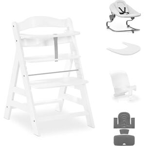 hauck Alpha+ Premium Bundle, Beech White Wooden High Chair from Birth to 99 Years Grow Along Highchair with Reclining Newborn Bouncer, Baby Seat Reducer, Seat Pad and Click On Tray hauck Alpha+ Premium Bundle, Beech White Wooden High Chair from Birth to 99 Years Grow Along Highchair with Reclining Newborn Bouncer, Baby Seat Reducer, Seat Pad and Click On Tray