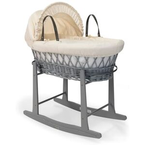 Clair de Lune Waffle Grey Wicker Moses Basket with Grey Standard Rocking Stand 68 x 30 cm (Cream) Clair de Lune Waffle Grey Wicker Moses Basket with Grey Standard Rocking Stand 68 x 30 cm (Cream)