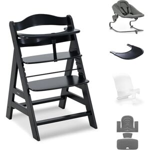 hauck Alpha+ Premium Bundle, Beech Black Wooden High Chair from Birth to 99 Years Grow Along Highchair with Reclining Newborn Bouncer, Baby Seat Reducer, Seat Pad and Click On Tray hauck Alpha+ Premium Bundle, Beech Black Wooden High Chair from Birth to 99 Years Grow Along Highchair with Reclining Newborn Bouncer, Baby Seat Reducer, Seat Pad and Click On Tray