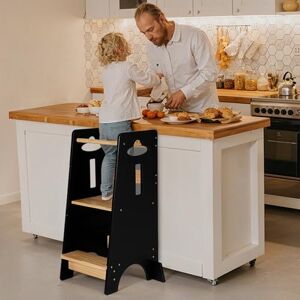 COSYLAND Height Adjustable Toddler Standing Tower Super Stable Toddler Kitchen Stool Helper 3 Levels Wooden Kids Learning Stool for Kitchen Toliet (Black & Natural,Large) COSYLAND Height Adjustable Toddler Standing Tower Super Stable Toddler Kitchen Stool Helper 3 Levels Wooden Kids Learning Stool for Kitchen Toliet (Black & Natural,Large)