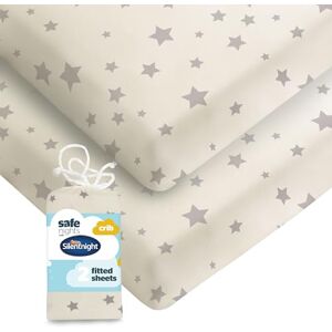 Silentnight Safe Nights Fitted Sheet Crib Mattress Breathable 100% Cotton Jersey – Super Soft Kind to Baby Skin 90x40cm Secure Fit with Elasticated Corners 2 Pack, Grey Stars Silentnight Safe Nights Fitted Sheet Crib Mattress Breathable 100% Cotton Jersey – Super Soft Kind to Baby Skin 90x40cm Secure Fit with Elasticated Corners 2 Pack, Grey Stars