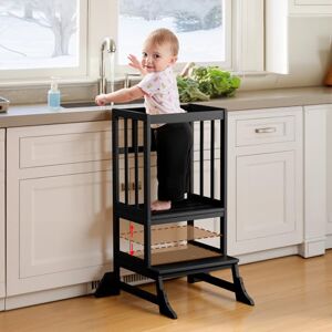COSYLAND Toddler Kitchen Step Stool Height Adjustable Nursery Step Stool for Kids with Anti-fall Feet Wodden Standing Tower for Kitchen Counter Mothers' Helper Kids Learning Stool (Black) COSYLAND Toddler Kitchen Step Stool Height Adjustable Nursery Step Stool for Kids with Anti-fall Feet Wodden Standing Tower for Kitchen Counter Mothers' Helper Kids Learning Stool (Black)