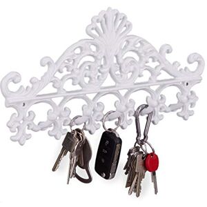 Relaxdays Cast Iron Coat Rack, 5 Hooks, Antique Cottage Style, HxWxD: approx 17 x 35 x 3.5 cm, White Relaxdays Cast Iron Coat Rack, 5 Hooks, Antique Cottage Style, HxWxD: approx 17 x 35 x 3.5 cm, White