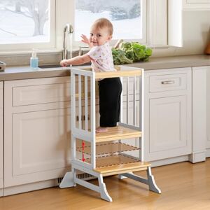 COSYLAND Height Adjustable Nursery Step Stool for Kids with Anti-fall Feet Wodden Toddler Standing Tower for Kitchen Counter Mothers' Helper Kids Learning Stool for Bathroom (White & Natural) COSYLAND Height Adjustable Nursery Step Stool for Kids with Anti-fall Feet Wodden Toddler Standing Tower for Kitchen Counter Mothers' Helper Kids Learning Stool for Bathroom (White & Natural)