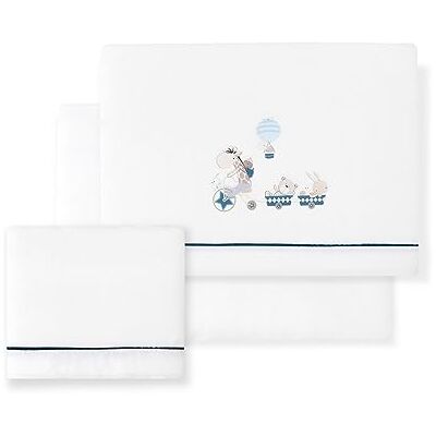 Interbaby Bedding Set for Mini Crib Corallina Giraffe Bike in White and Petrol · Winter Sheets for Babies Interbaby Bedding Set for Mini Crib Corallina Giraffe Bike in White and Petrol · Winter Sheets for Babies
