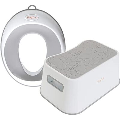 Babycurls Toilet Training Seat and Step Stool Combo Ocean Themed Unisex White and Grey for Safe Non Slip Kids Loo Potty Training and Washing Hands in The Bathroom and Kitchen Sink Babycurls Toilet Training Seat and Step Stool Combo Ocean Themed Unisex White and Grey for Safe Non Slip Kids Loo Potty Training and Washing Hands in The Bathroom and Kitchen Sink