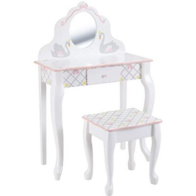 Fantasy Fields By Teamson Swan Lake Girls Wooden Vanity Stool Kids Dress Up TD-12890A Fantasy Fields By Teamson Swan Lake Girls Wooden Vanity Stool Kids Dress Up TD-12890A