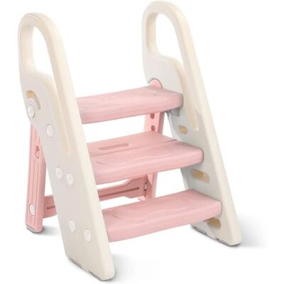 Onasti Foldable Step Stool for Kids, 2 Steps 3 Steps Height Adjustable Toddler Step Stool, Toilet Steps for Potty Training, Learning Tower with Handle for Bathroom, Bedroom, Kitchen (Pink) Onasti Foldable Step Stool for Kids, 2 Steps 3 Steps Height Adjustable Toddler Step Stool, Toilet Steps for Potty Training, Learning Tower with Handle for Bathroom, Bedroom, Kitchen (Pink)