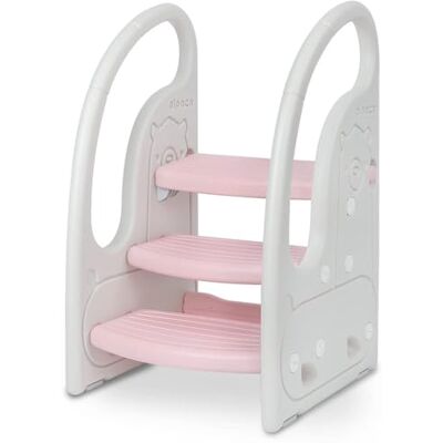 Onasti Step Stool for Kids, 3-Step Height Adjustable Toddler Step Stool, Plastic Learning Tower, Kitchen Helper, Toilet Steps with Handles and Non-Slip Pads, for Counter, Bathroom & Sink (Pink) Onasti Step Stool for Kids, 3-Step Height Adjustable Toddler Step Stool, Plastic Learning Tower, Kitchen Helper, Toilet Steps with Handles and Non-Slip Pads, for Counter, Bathroom & Sink (Pink)