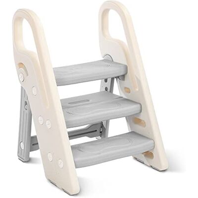 Onasti Foldable Step Stool for Kids, 2 Steps 3 Steps Height Adjustable Toddler Step Stool, Toilet Steps for Potty Training, Learning Tower with Handle for Bathroom, Bedroom, Kitchen (Grey) Onasti Foldable Step Stool for Kids, 2 Steps 3 Steps Height Adjustable Toddler Step Stool, Toilet Steps for Potty Training, Learning Tower with Handle for Bathroom, Bedroom, Kitchen (Grey)