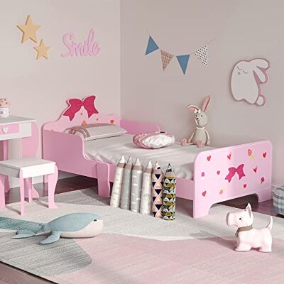 ZONEKIZ Kids Toddler Bed - Pink - Safety Rails & Cute Patterns ZONEKIZ Kids Toddler Bed - Pink - Safety Rails & Cute Patterns