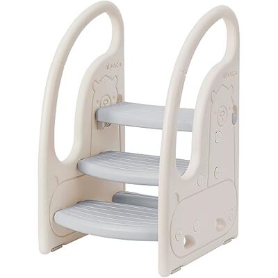 Onasti Step Stool for Kids, 3-Step Height Adjustable Toddler Step Stool, Plastic Learning Tower, Kitchen Helper, Toilet Steps with Handles and Non-Slip Pads, for Counter, Bathroom & Sink (Grey) Onasti Step Stool for Kids, 3-Step Height Adjustable Toddler Step Stool, Plastic Learning Tower, Kitchen Helper, Toilet Steps with Handles and Non-Slip Pads, for Counter, Bathroom & Sink (Grey)