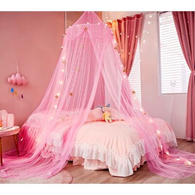 Nattey Princess Bed Canopy Curtain Mosquito Net with Gold Star for Girls Kids Bedroom Decoration Fit for Twin Single Full Queen Size(Pink) Nattey Princess Bed Canopy Curtain Mosquito Net with Gold Star for Girls Kids Bedroom Decoration Fit for Twin Single Full Queen Size(Pink)