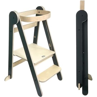 Mamatoyz Folding Learning Tower, Dark Grey/Natural, Natural Beech Wood Montessori, Step Stool Mamatoyz Folding Learning Tower, Dark Grey/Natural, Natural Beech Wood Montessori, Step Stool