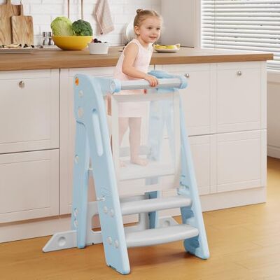 Onasti Toddler Learning Tower, Foldable Toddler Tower with Safety Bar, 3 Step Adjustable Height, Kitchen Step Stool for Kids with Handles, Non-slip, for Kitchen Counter Bathroom Sink (Blue) Onasti Toddler Learning Tower, Foldable Toddler Tower with Safety Bar, 3 Step Adjustable Height, Kitchen Step Stool for Kids with Handles, Non-slip, for Kitchen Counter Bathroom Sink (Blue)