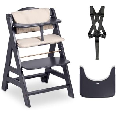 hauck Beta+, Dark Grey Wooden High Chair Set from 6 Months to 90 kg with Wheels, Seat Cushion, Wooden Tray & Bumper Bar, 5 Point Harness & Crotch Strap Made from FSC Certified Beechwood hauck Beta+, Dark Grey Wooden High Chair Set from 6 Months to 90 kg with Wheels, Seat Cushion, Wooden Tray & Bumper Bar, 5 Point Harness & Crotch Strap Made from FSC Certified Beechwood