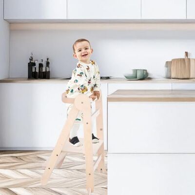 Mamatoyz Folding Learning Tower Natural Beech Wood Montessori Child Safety Platform V2 Mamatoyz Folding Learning Tower Natural Beech Wood Montessori Child Safety Platform V2