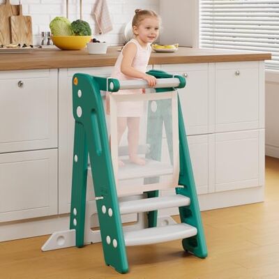Onasti Toddler Learning Tower, Foldable Toddler Tower with Safety Bar, 3 Step Adjustable Height, Kitchen Step Stool for Kids with Handles, Non-slip, for Kitchen Counter Bathroom Sink (Green) Onasti Toddler Learning Tower, Foldable Toddler Tower with Safety Bar, 3 Step Adjustable Height, Kitchen Step Stool for Kids with Handles, Non-slip, for Kitchen Counter Bathroom Sink (Green)