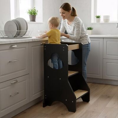 COSYLAND Toddler Standing Tower Adjustable Height – Super Stable Kitchen Step Stool Helper – Mother’s Helper Wooden Kids Learning Stool (Black & Natural) COSYLAND Toddler Standing Tower Adjustable Height – Super Stable Kitchen Step Stool Helper – Mother’s Helper Wooden Kids Learning Stool (Black & Natural)