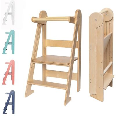 TOY BOX TOYBOX Learning Tower, Montessori Toddler Kitchen Tower, Foldable & Compact Learning Helper Stool for Toddlers with Safety Rail (Natural Wood) TOY BOX TOYBOX Learning Tower, Montessori Toddler Kitchen Tower, Foldable & Compact Learning Helper Stool for Toddlers with Safety Rail (Natural Wood)
