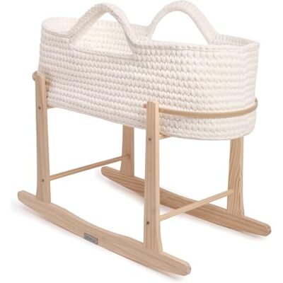 Clair de Lune Crochet Moses Basket With Natural Rocking Stand Bundle 75 x 28 cm Clair de Lune Crochet Moses Basket With Natural Rocking Stand Bundle 75 x 28 cm