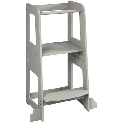 URBNLIVING 90cm Tall Grey Wooden Kitchen Step Kids Toddler Baby Learning Tower for Counter Bathroom Sink Anti-Slip Stool Protection Helper with Safety Protective Rail Durable & Lightweight URBNLIVING 90cm Tall Grey Wooden Kitchen Step Kids Toddler Baby Learning Tower for Counter Bathroom Sink Anti-Slip Stool Protection Helper with Safety Protective Rail Durable & Lightweight
