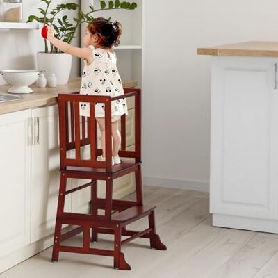 COSYLAND Toddler Kitchen Step Stool Nursery Step Stool for Kids with Anti-fall Feet Wodden Standing Tower for Kitchen Counter Mothers' Helper Kids Learning Stool (Brown) COSYLAND Toddler Kitchen Step Stool Nursery Step Stool for Kids with Anti-fall Feet Wodden Standing Tower for Kitchen Counter Mothers' Helper Kids Learning Stool (Brown)
