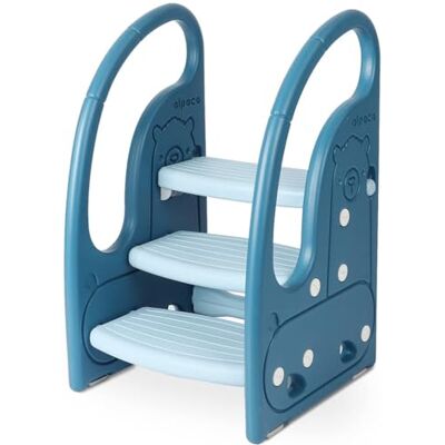 Onasti Step Stool for Kids, 3-Step Height Adjustable Toddler Step Stool, Plastic Learning Tower, Kitchen Helper, Toilet Steps with Handles and Non-Slip Pads, for Counter, Bathroom & Sink (Blue) Onasti Step Stool for Kids, 3-Step Height Adjustable Toddler Step Stool, Plastic Learning Tower, Kitchen Helper, Toilet Steps with Handles and Non-Slip Pads, for Counter, Bathroom & Sink (Blue)