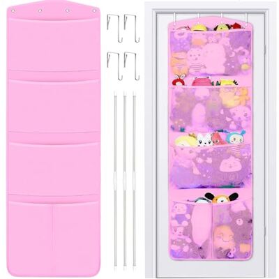RZMAYIS Stuffed Animal Storage, with 3 Large Pockets and 2 Medium Pockets, Over The Door Organizer Storage for Closet, Baby, Plush Toy, Hanging Door Organizer for Nursery, Bedroom, Bathroom, Kids Room (Pink) RZMAYIS Stuffed Animal Storage, with 3 Large Pockets and 2 Medium Pockets, Over The Door Organizer Storage for Closet, Baby, Plush Toy, Hanging Door Organizer for Nursery, Bedroom, Bathroom, Kids Room (Pink)
