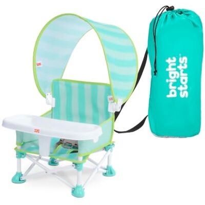 Bright Starts Pop 'N Sit Cabana Portable Booster Chair with UPF Canopy, Floor Seat, Indoor/Outdoor Use, Compact Fold, Teal, 6 Mos 3 Yrs Bright Starts Pop 'N Sit Cabana Portable Booster Chair with UPF Canopy, Floor Seat, Indoor/Outdoor Use, Compact Fold, Teal, 6 Mos 3 Yrs
