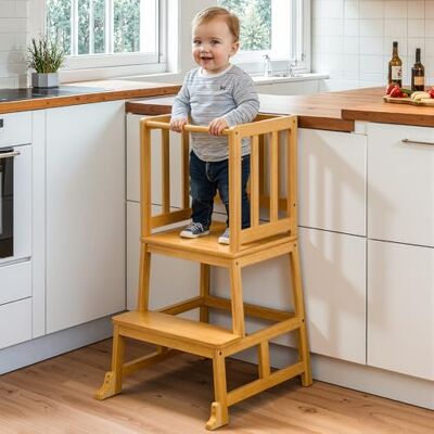 COSYLAND Toddler Kitchen Standing Tower – Height Kids learning helper Tower with Safety Railing, Compact Anti-Drop Step Stool Design for 1.5-3 Year Olds (Natural) COSYLAND Toddler Kitchen Standing Tower – Height Kids learning helper Tower with Safety Railing, Compact Anti-Drop Step Stool Design for 1.5-3 Year Olds (Natural)