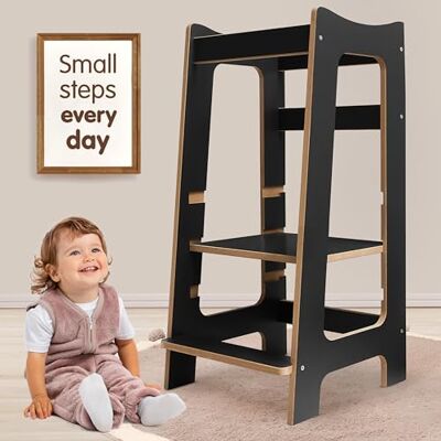 Love For Sleep Montessori Learning Tower – Wooden Kitchen Step Stool, Safe Standing Helper Platform with 3 Adjustable Heights for Toddlers 2–6 Years (Anthracite/Pine) Love For Sleep Montessori Learning Tower – Wooden Kitchen Step Stool, Safe Standing Helper Platform with 3 Adjustable Heights for Toddlers 2–6 Years (Anthracite/Pine)