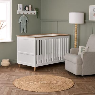 Obaby Orla Cot Bed – White with Natural – Convertible Baby Cot to Toddler Bed with Adjustable Mattress Base Obaby Orla Cot Bed – White with Natural – Convertible Baby Cot to Toddler Bed with Adjustable Mattress Base