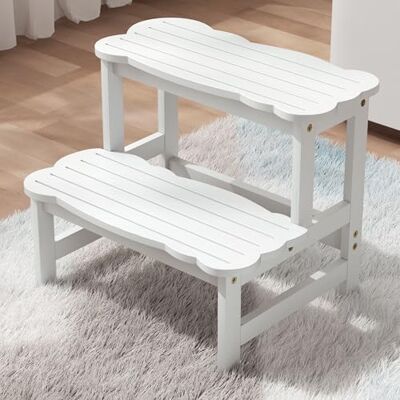 COSYLAND Wooden Step Stool for Toddlers, 2-Step, 300 lb Capacity Non-Slip Pads for Bathroom Sink, Cute Design, White COSYLAND Wooden Step Stool for Toddlers, 2-Step, 300 lb Capacity Non-Slip Pads for Bathroom Sink, Cute Design, White