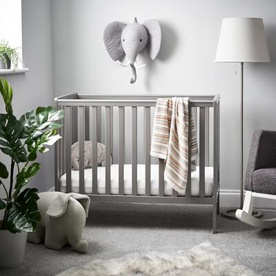 Obaby Bantam Space Saver Cot, Taupe Grey Compact Baby Cot with Adjustable Mattress Base for Smaller Nurseries Obaby Bantam Space Saver Cot, Taupe Grey Compact Baby Cot with Adjustable Mattress Base for Smaller Nurseries