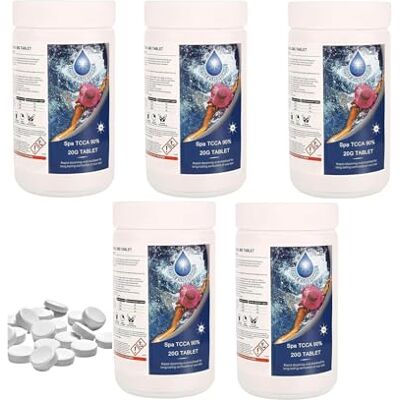 SHATCHI 5 Kg Stabilised Chlorine Tablets 250 x 20g Slow Release Dispenser for Hot Tubs, Swimming Pools, Spas, Paddling Pool Water Cleaning and Sanitising SHATCHI 5 Kg Stabilised Chlorine Tablets 250 x 20g Slow Release Dispenser for Hot Tubs, Swimming Pools, Spas, Paddling Pool Water Cleaning and Sanitising
