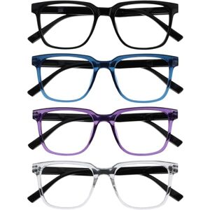 OPULIZE LEO Reading Glasses 4-Pack Large Rectangular Frame Black, Blue, Purple, Clear Mens Womens Spring Hinges RRRR55-135C +1.00 OPULIZE LEO Reading Glasses 4-Pack Large Rectangular Frame Black, Blue, Purple, Clear Mens Womens Spring Hinges RRRR55-135C +1.00