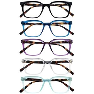OPULIZE KOI Reading Glasses 5 Pack Large Rectangular Frame Black-Blue-Purple-Clear-Aqua Mens Womens- Spring Hinges RRRRR50-135CQ +2.50 OPULIZE KOI Reading Glasses 5 Pack Large Rectangular Frame Black-Blue-Purple-Clear-Aqua Mens Womens- Spring Hinges RRRRR50-135CQ +2.50