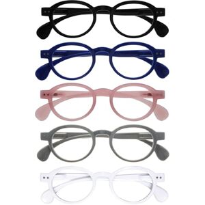 OPULIZE OCA Reading Glasses 5-Pack Modern Retro Round Frame Black Blue Pink Grey White Mens Womens Spring Hinges RRRRR54-1347W +1.50 OPULIZE OCA Reading Glasses 5-Pack Modern Retro Round Frame Black Blue Pink Grey White Mens Womens Spring Hinges RRRRR54-1347W +1.50