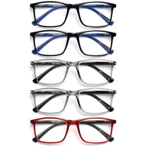 Opulize Reading Glasses - 5 Pairs, Large Rectangular Frames, Spring Hinges, Scratch-Resistant, Gray-Red, Unisex Opulize Reading Glasses - 5 Pairs, Large Rectangular Frames, Spring Hinges, Scratch-Resistant, Gray-Red, Unisex