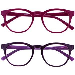 OPULIZE BLU Blue Light Blocking Reading Glasses for Women Men 2 Pack Cool Round Frame Anti-Glare Computer and Gaming Eyewear UV and Eyestrain Protection Improve Sleep Pink Purple +2.00 OPULIZE BLU Blue Light Blocking Reading Glasses for Women Men 2 Pack Cool Round Frame Anti-Glare Computer and Gaming Eyewear UV and Eyestrain Protection Improve Sleep Pink Purple +2.00