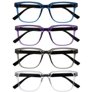 OPULIZE LEO Reading Glasses 4-Pack Large Rectangular Frame Blue, Purple, Grey, Clear Mens Womens Spring Hinges RRRR55-357C +2.50 OPULIZE LEO Reading Glasses 4-Pack Large Rectangular Frame Blue, Purple, Grey, Clear Mens Womens Spring Hinges RRRR55-357C +2.50