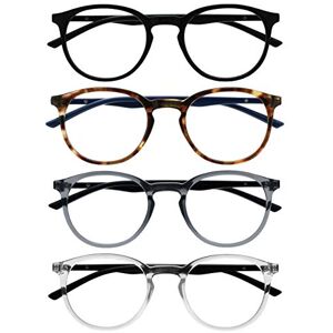 OPULIZE MET Reading Glasses for Women Men, Slim Round Frame with Spring Hinges and Scratch Resistant, Black,Brown,Grey,Clear +0 (Pack of 4) OPULIZE MET Reading Glasses for Women Men, Slim Round Frame with Spring Hinges and Scratch Resistant, Black,Brown,Grey,Clear +0 (Pack of 4)