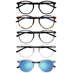OPULIZE MET Reading Glasses and Reading SunGlasses for Women Men, Round Frame, Black,Brown,Grey,Clear,Clear Sun +1.5 (Pack of 5) OPULIZE MET Reading Glasses and Reading SunGlasses for Women Men, Round Frame, Black,Brown,Grey,Clear,Clear Sun +1.5 (Pack of 5)