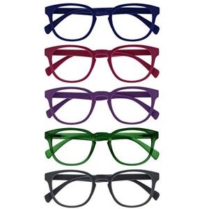 OPULIZE POP Reading Glasses for Women Men,Scratch Resistant Round Matt Frame with Spring Hinges, Blue, Pink, Purple, Green, Grey +2.00 (Pack of 5) OPULIZE POP Reading Glasses for Women Men,Scratch Resistant Round Matt Frame with Spring Hinges, Blue, Pink, Purple, Green, Grey +2.00 (Pack of 5)